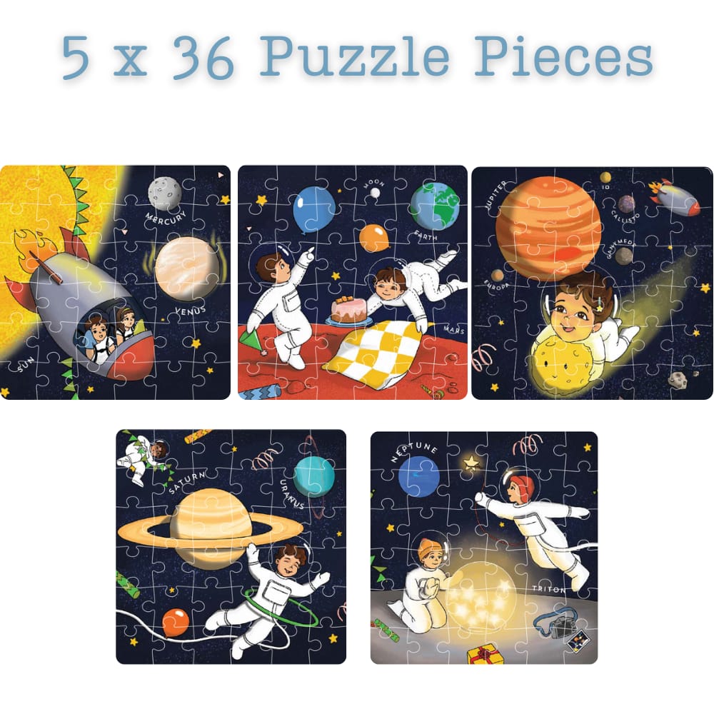 Space-TACULAR 5-in-1 Puzzle Set: 180 Pieces & Knowledge Book
