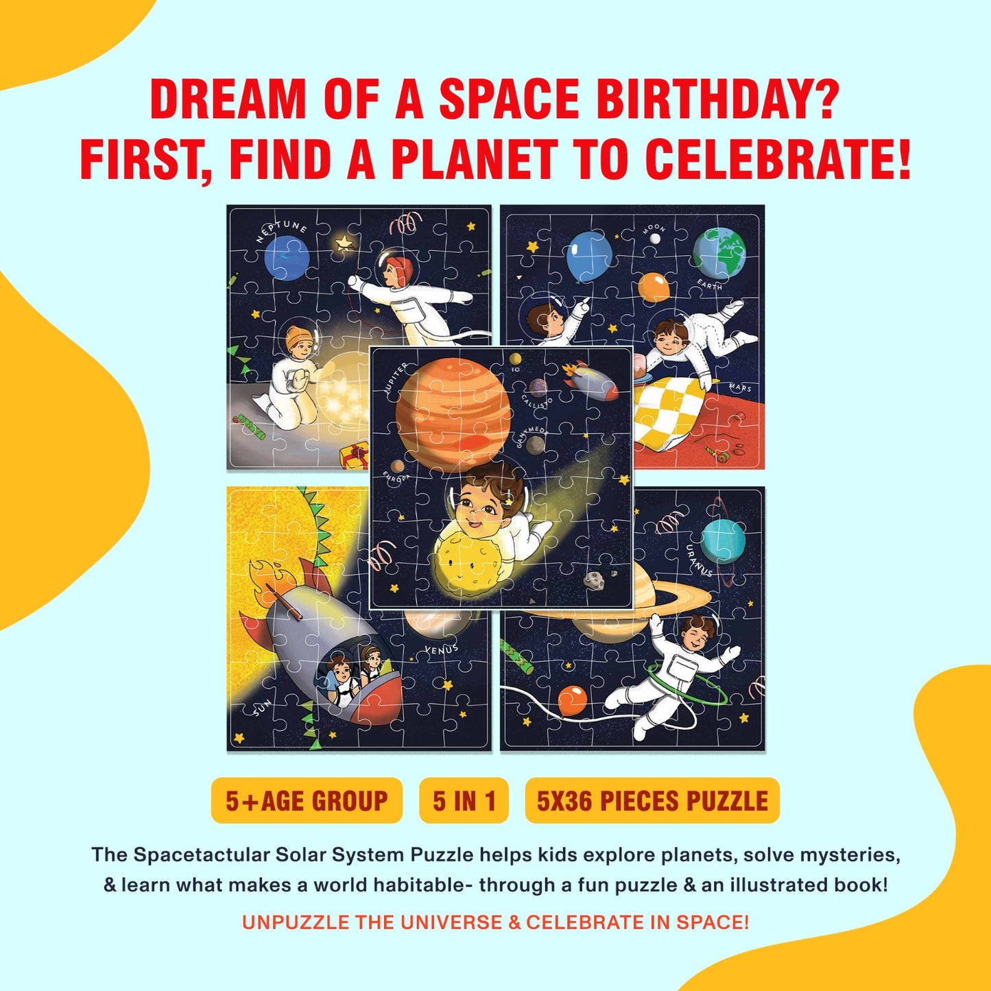 Space-TACULAR 5-in-1 Puzzle Set: 180 Pieces & Knowledge Book